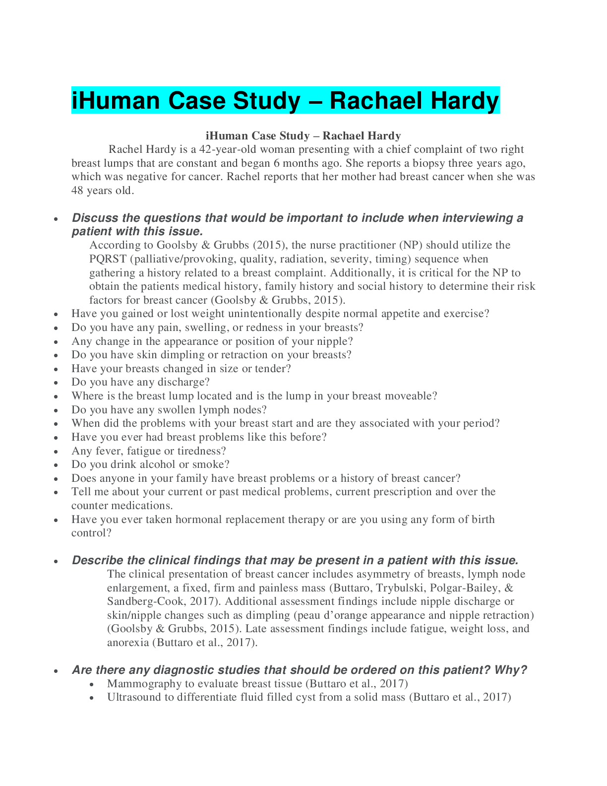 Preview of NSG 6430 Week 4 Discussion iHuman Case Study – Rachael Hardy Latest Update